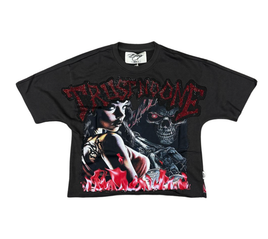 Trust No One F-Terry Cropped Tee - Grey