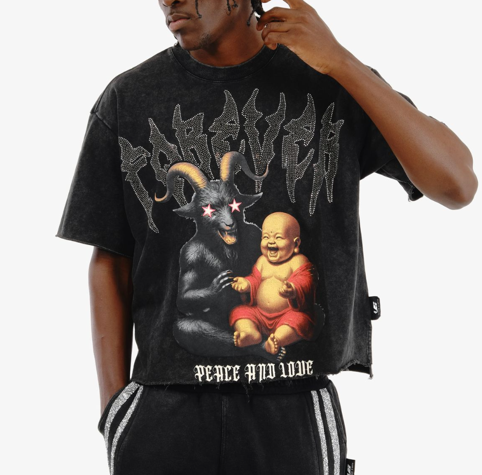 Peace and Love Cropped Tee - Black