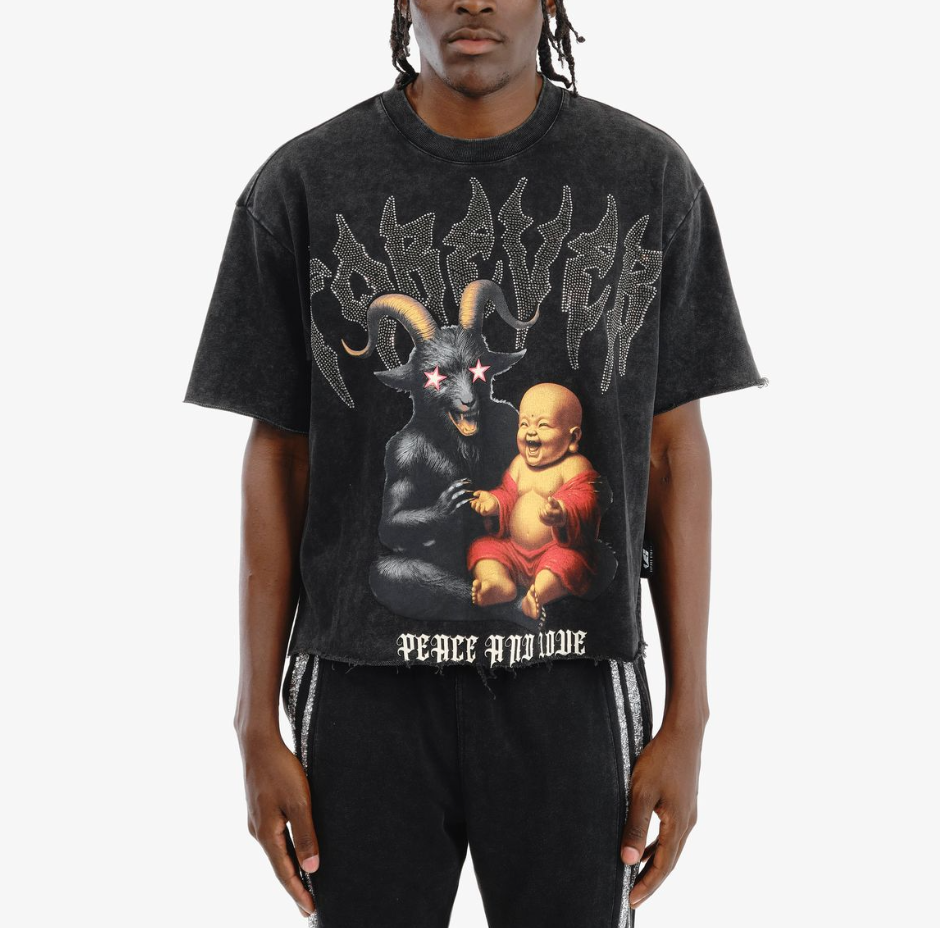 Peace and Love Cropped Tee - Black