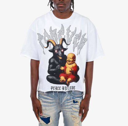 Peace and Love Cropped Tee - White