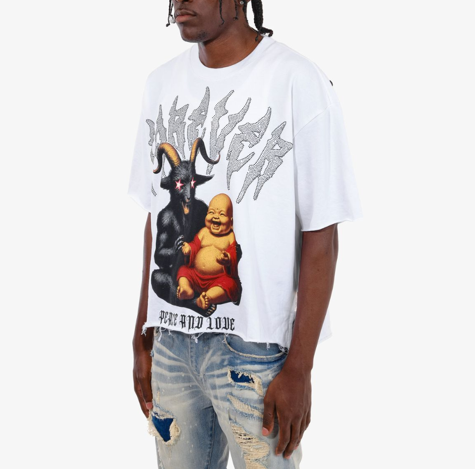 Peace and Love Cropped Tee - White