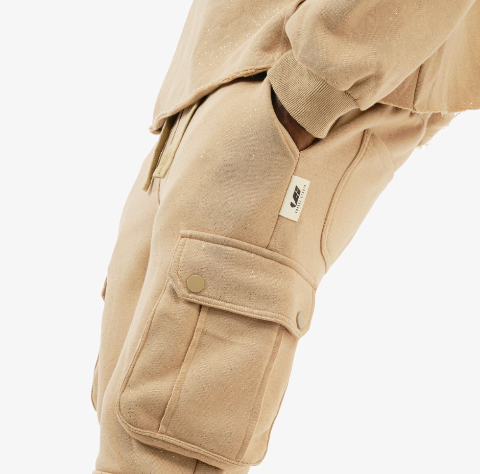 God Blessed Rhinestone Sweatpants - Beige