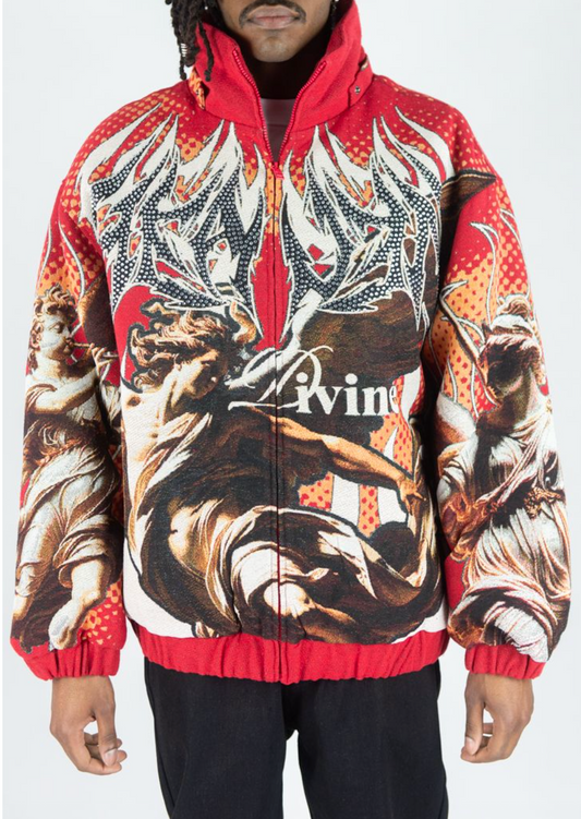 Heaven Tapestry Puffer Jacket - Red