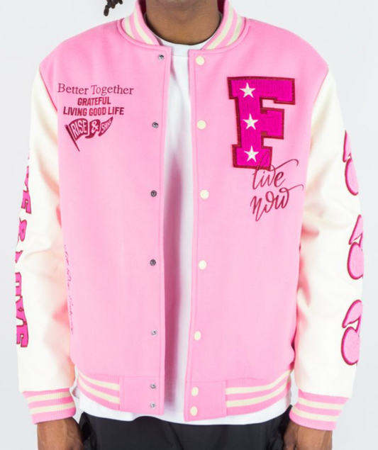 Live and Love Melton Varsity Jacket - Pink