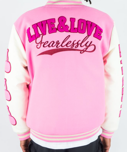 Live and Love Melton Varsity Jacket - Pink