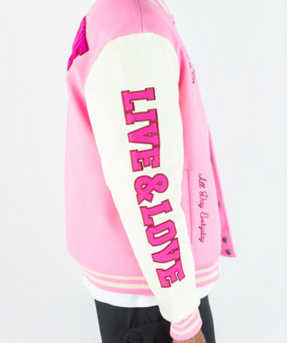 Live and Love Melton Varsity Jacket - Pink