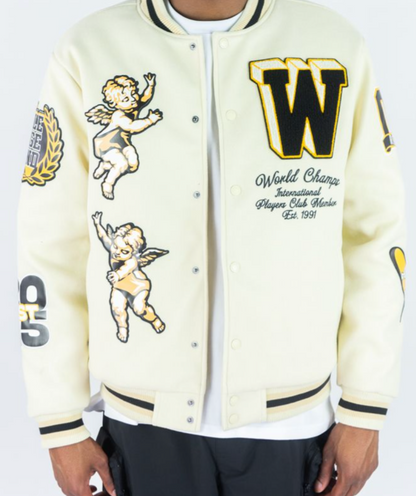 Angels Melton Varsity Jacket - Cream