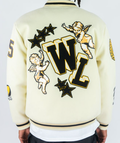 Angels Melton Varsity Jacket - Cream