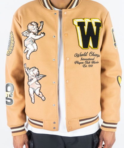 Angels Melton Varsity Jacket - Beige