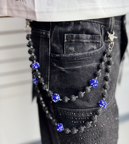 Rhinestone Wallet Chain - Black/Blue