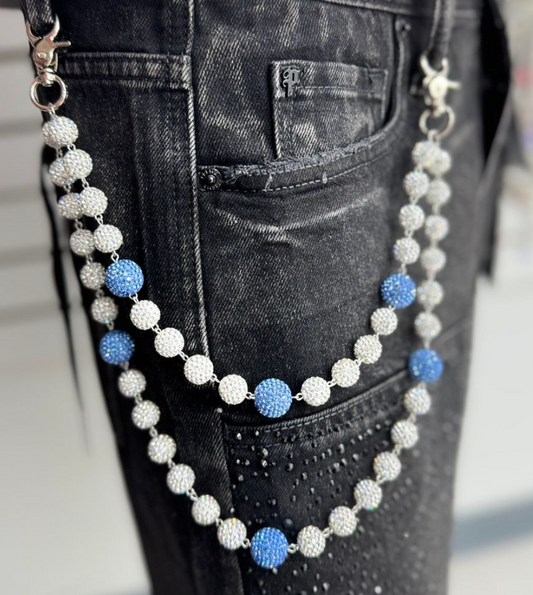 Rhinestone Wallet Chain - Silver/Blue