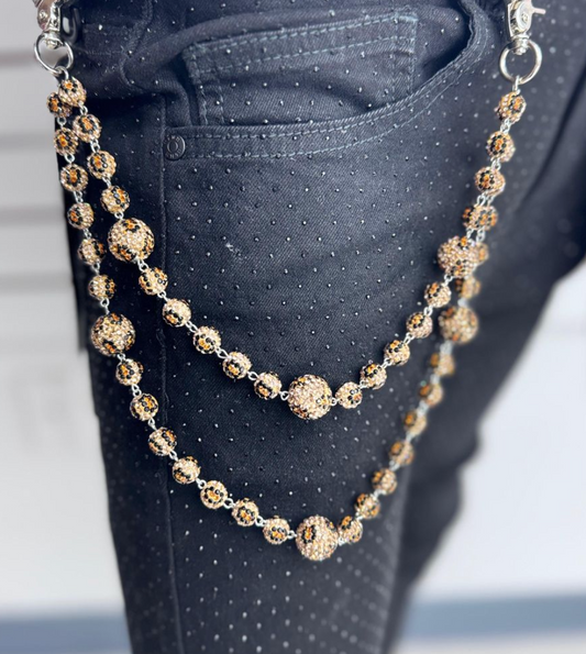 Rhinestone Wallet Chain - Gold/Black