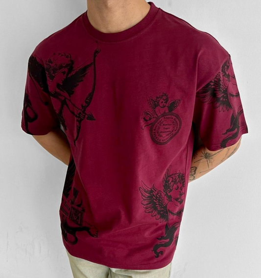 Guardian Angel Oversized Tee - Burgundy