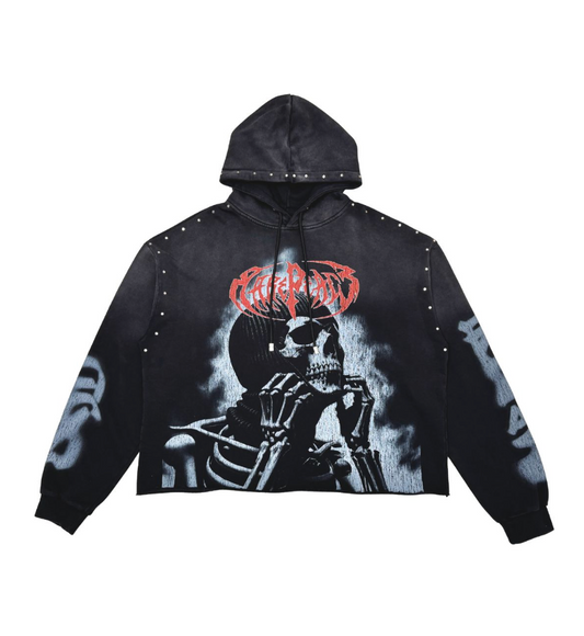 Washed F-Terry Cut Off Hoodie - Black
