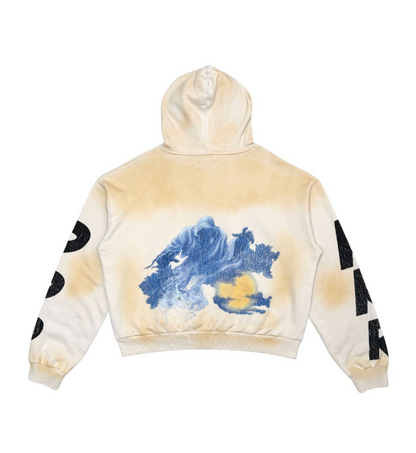 Washed F-Terry Cut Off Hoodie - Cream