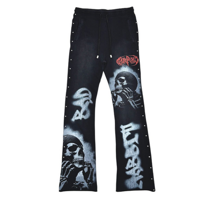 Washed F-Terry Stacked Jogger w/ Side Rhinestones - Black