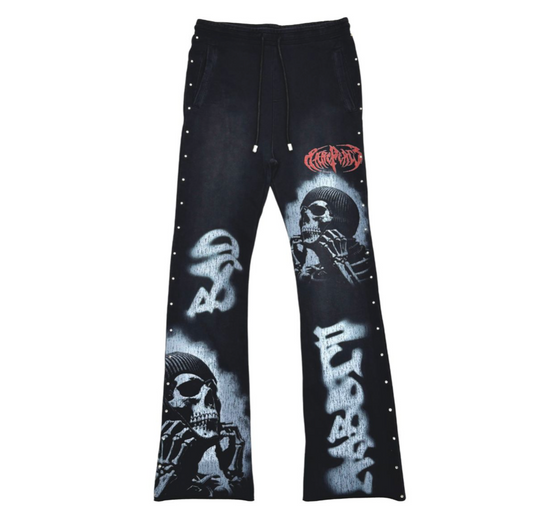 Washed F-Terry Stacked Jogger w/ Side Rhinestones - Black