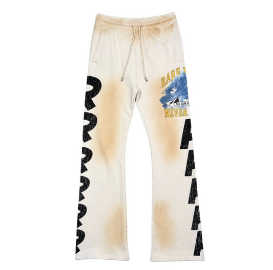 Washed F-Terry Stacked Jogger w/ Side Rhinestones - Cream