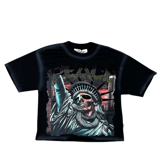 Peace F-Terry Cropped Tee - Washed Black