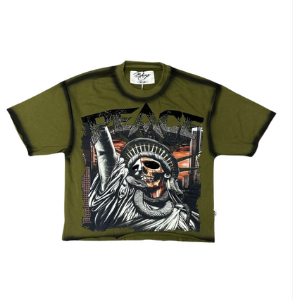 Peace F-Terry Cropped Tee - Washed Olive