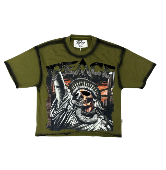 Peace F-Terry Cropped Tee - Washed Olive