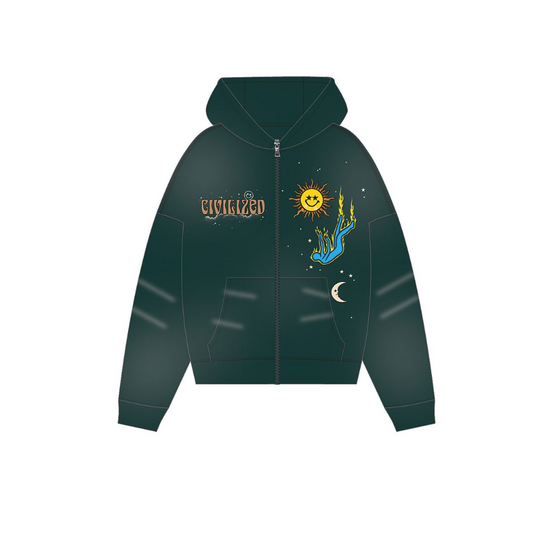Civilized Zip Up Hoodie - Pine