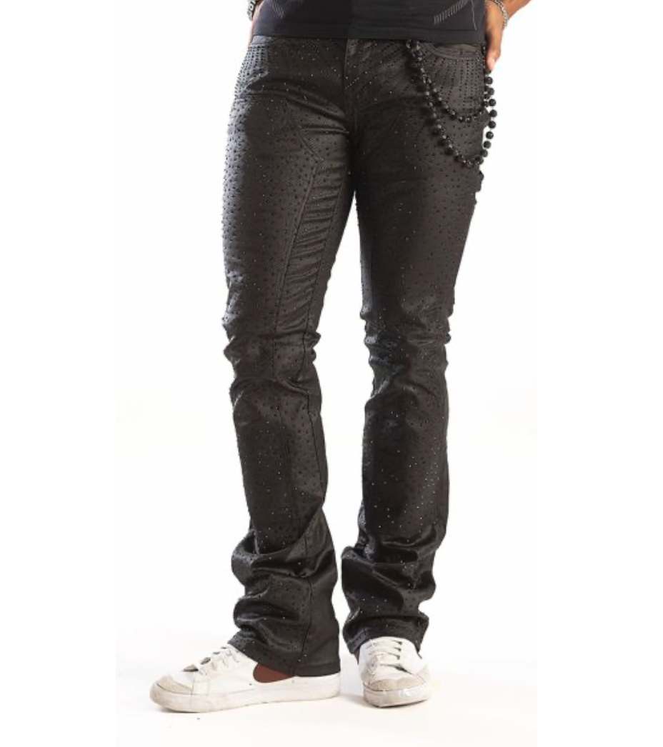 Rhinestone Carpenter Coated Pants - Black