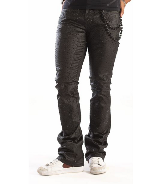 Rhinestone Carpenter Coated Pants - Black