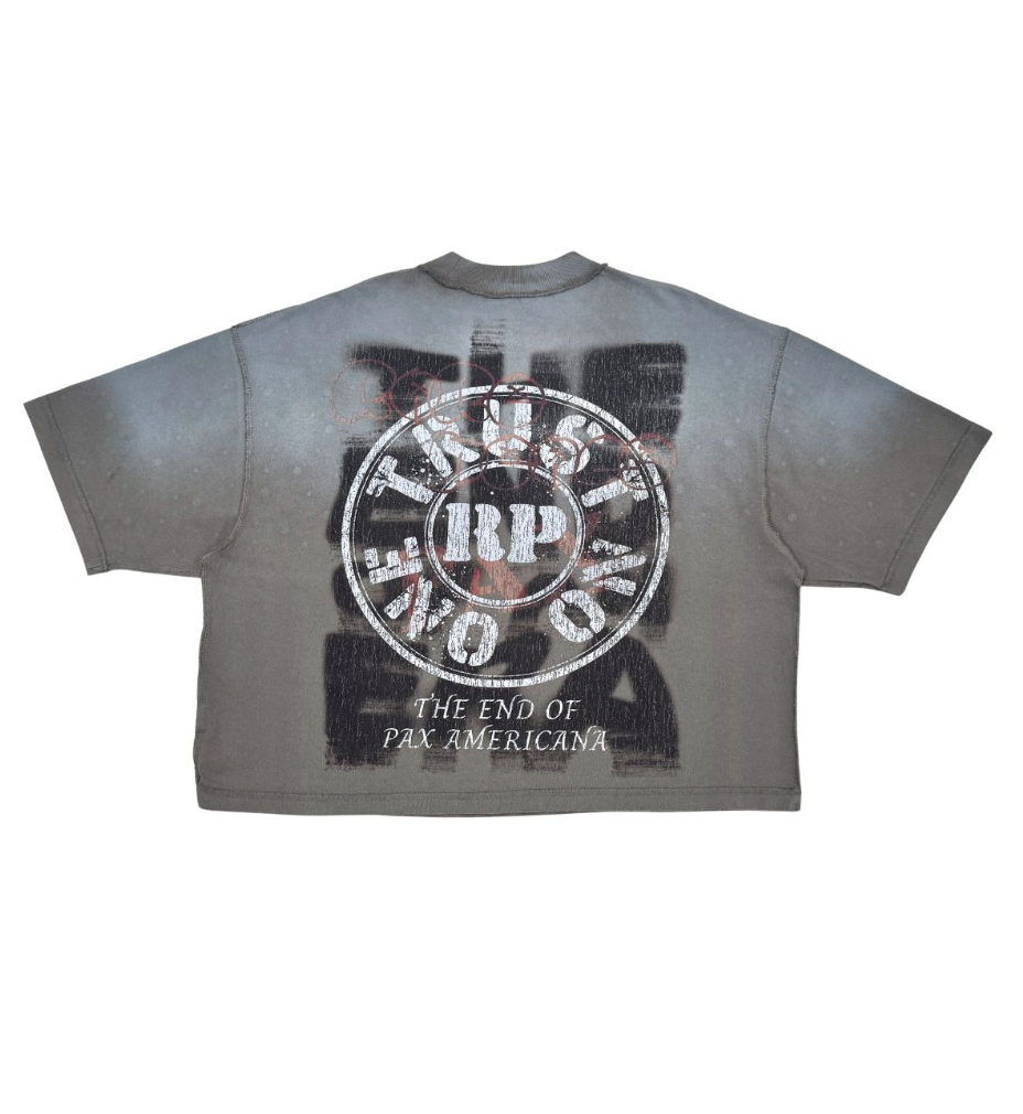 Washed Heavy Cropped Tee w Rhinestones - Grey