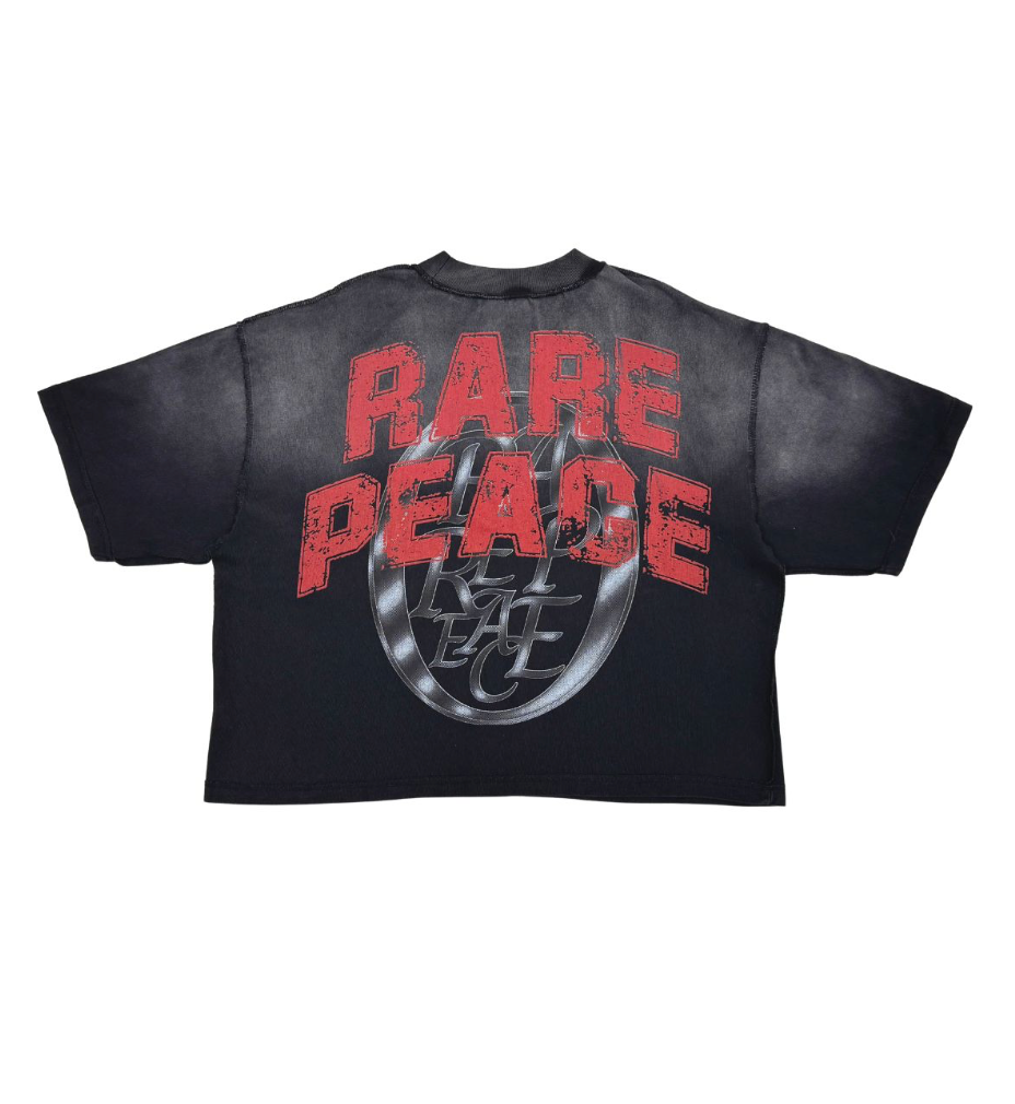 Washed Heavy Cropped Tee w Flocking - Black