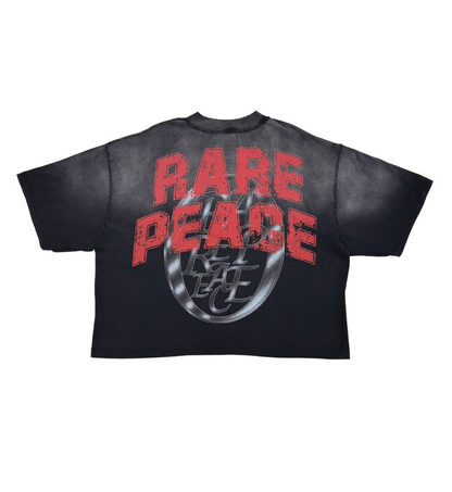 Washed Heavy Cropped Tee w Flocking - Black