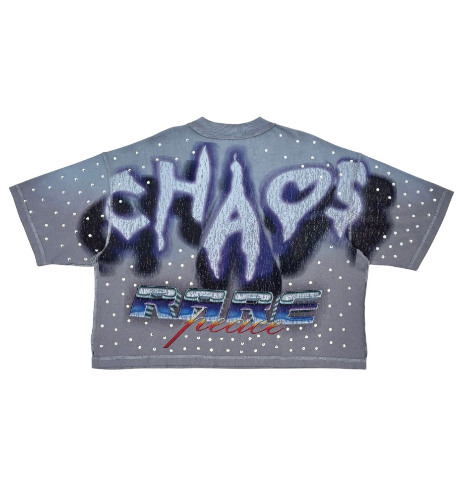 Washed Heavy Cropped Tee w Rhinestones - Toned Grey