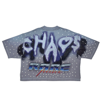 Washed Heavy Cropped Tee w Rhinestones - Toned Grey