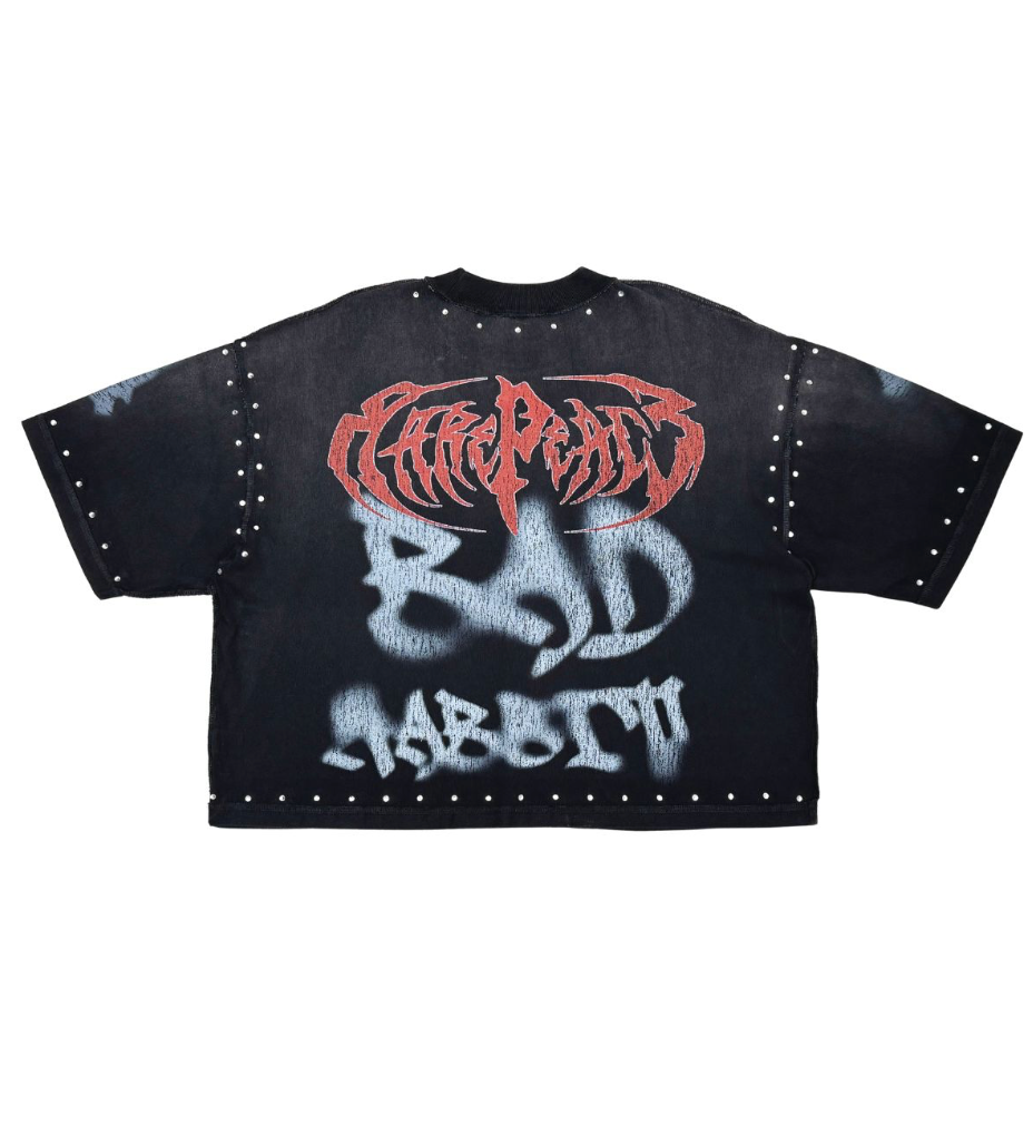 Washed Heavy Tee w Rhinestone Detail - Black