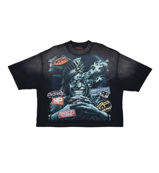Washed Heavy Tee w Rhinestone Detail - Black