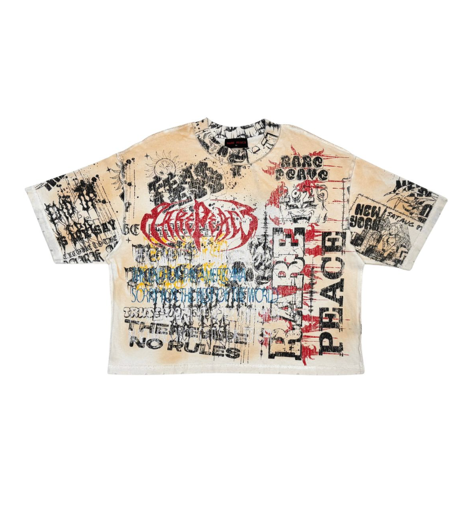 All Over Washed Heavy Tee w/ Rhinestone Details - Cream