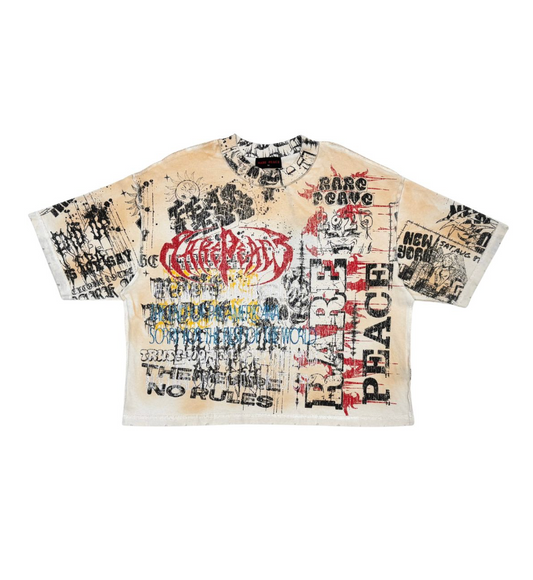 All Over Washed Heavy Tee w/ Rhinestone Details - Cream