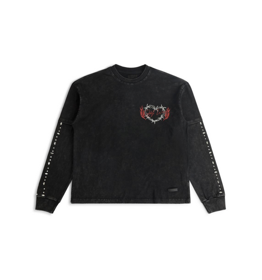 Floating Long Sleeve Tee - Black Acid Wash