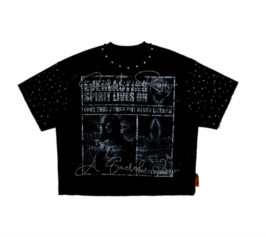 First Row -Spirits Lives On Stone Cropped Fitted Tee - Black