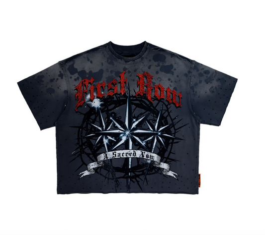 First Row - Scared Vow Cropped (2) Fitted Tee - DK Grey