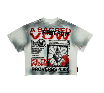 First Row -Beneath The Burning Flames Cropped Fitted Tee - Ecru