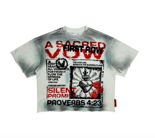 First Row -Beneath The Burning Flames Cropped Fitted Tee - Ecru
