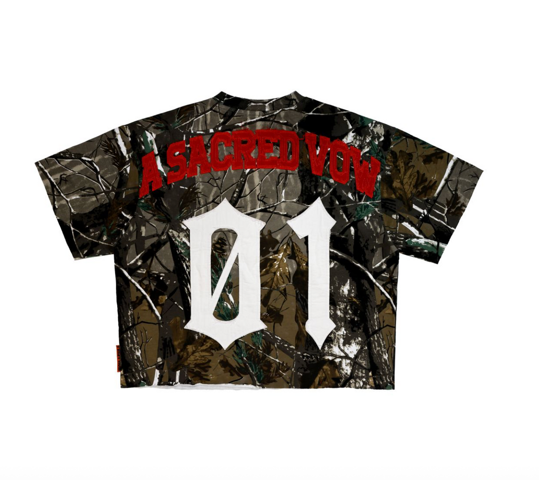 First Row Hunting Camo Cropped Fitted Tee