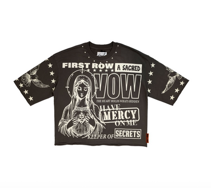 First Row - Have Mercy On Me Cropped Fitted Tee - Grey