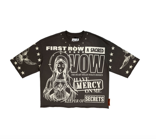 First Row - Have Mercy On Me Cropped Fitted Tee - Grey
