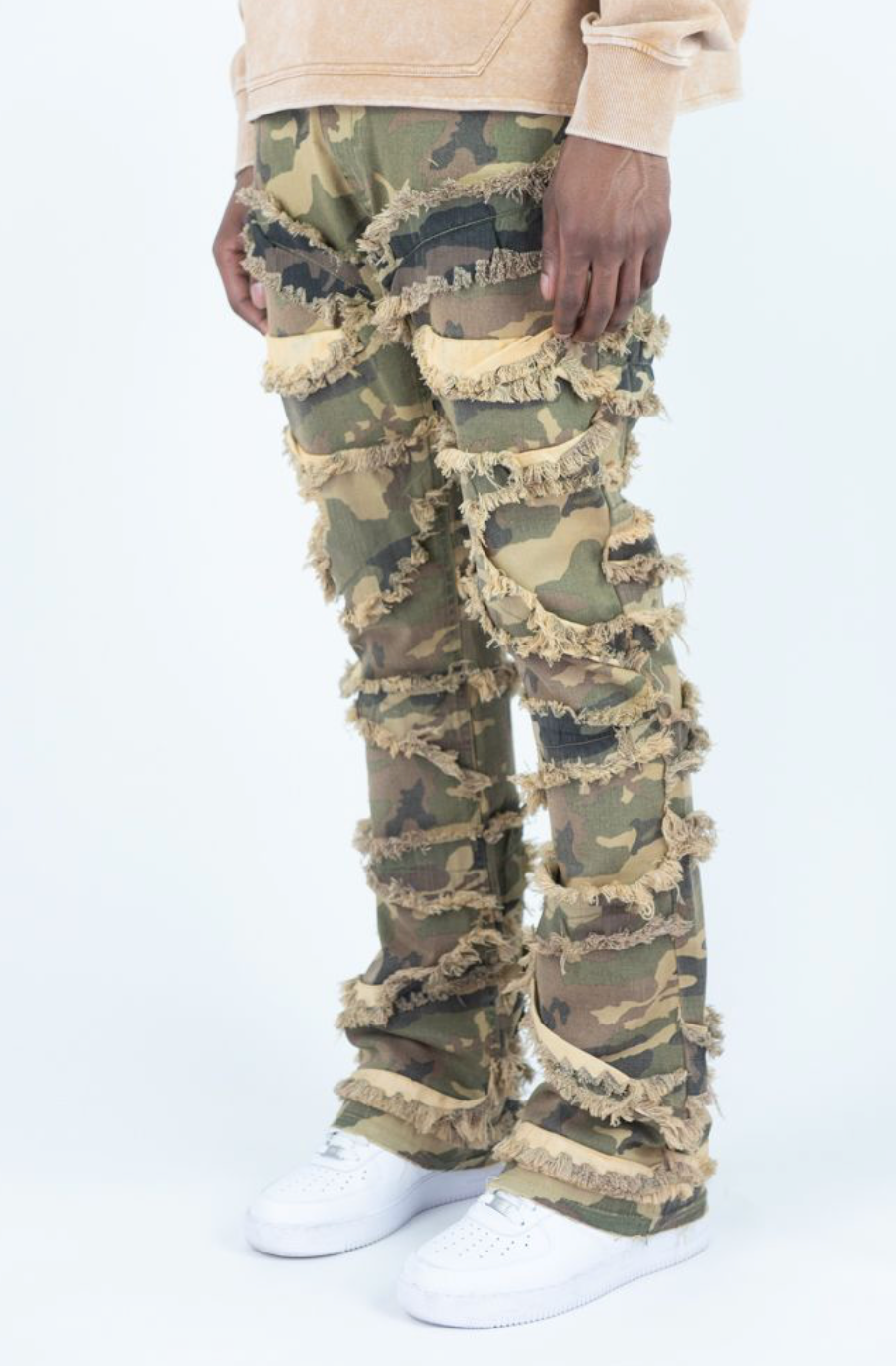 Rip and Fray Stacked Pants - Camo