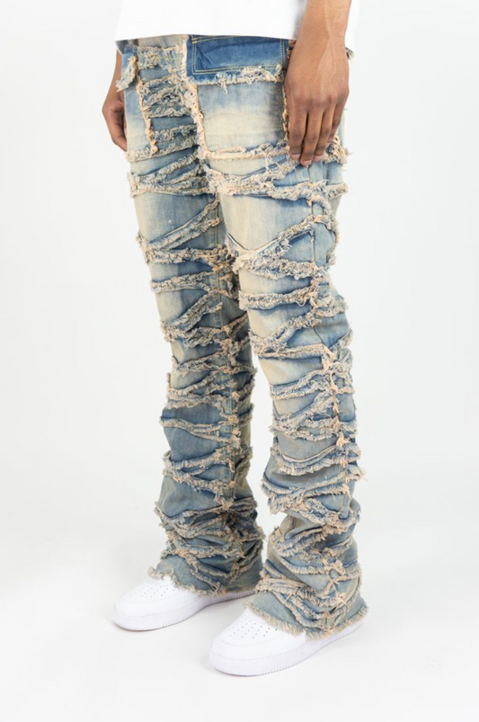 X Fray Stacked Denim Jeans - Vintage Blue