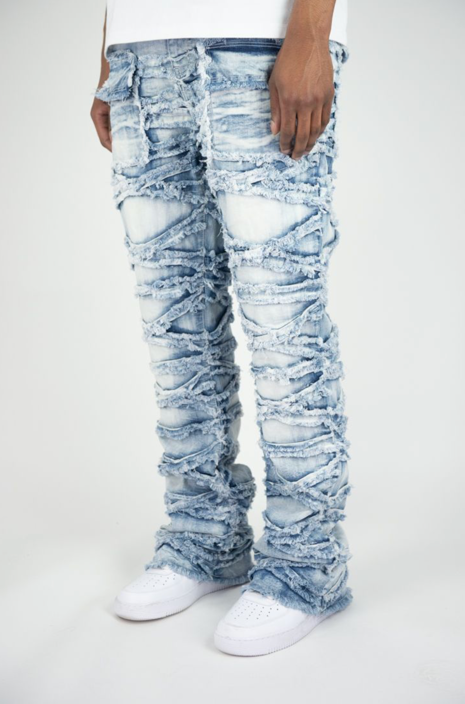 X Fray Stacked Denim Jeans - Light Blue