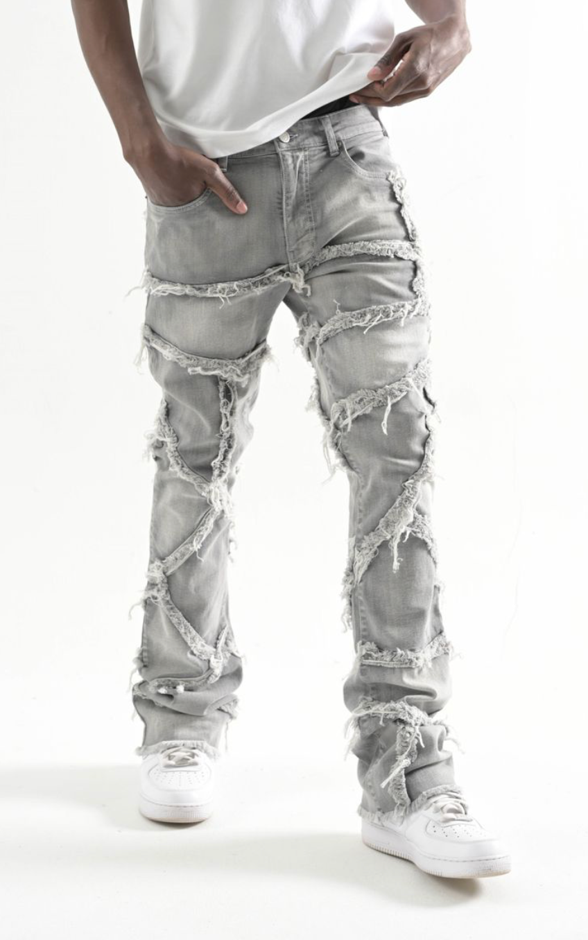 Fray Stacked Jeans - Grey