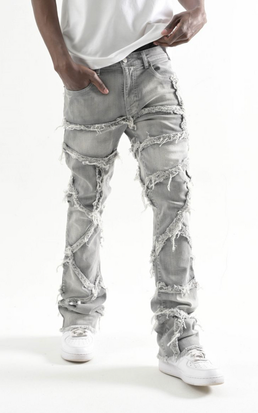 Fray Stacked Jeans - Grey